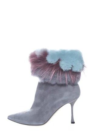 Manolo Blahnik Grey Suede Booties SZ 38.5