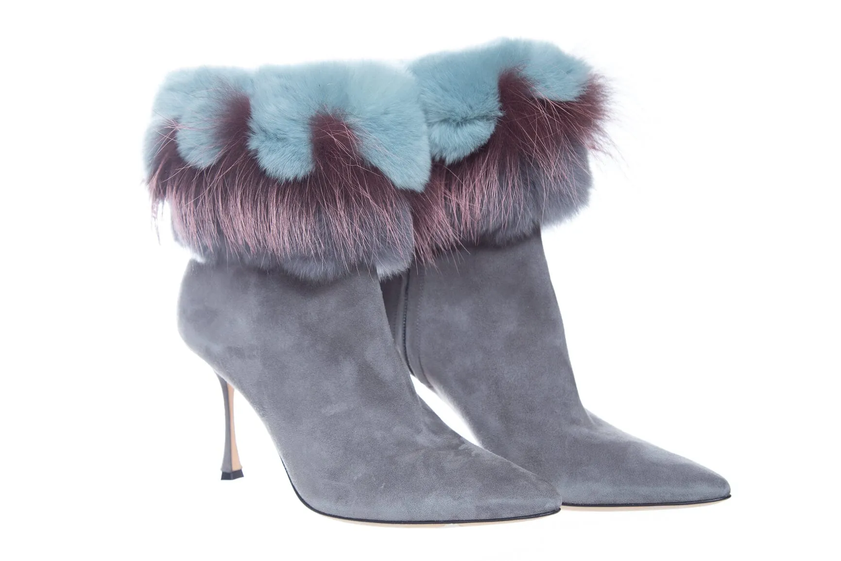 Manolo Blahnik Grey Suede Booties SZ 38.5