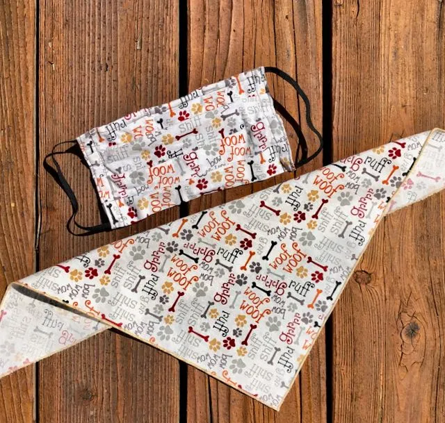 Matching Face Masks and Dog Bandanas Walk your dog in safety and style! 4 fabric designs  Can be Personalized