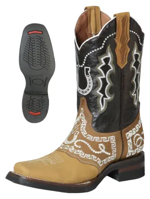 Men's Nubuck Leather Embroidered Saddle Western Cowboy Boots 'El General' 51111