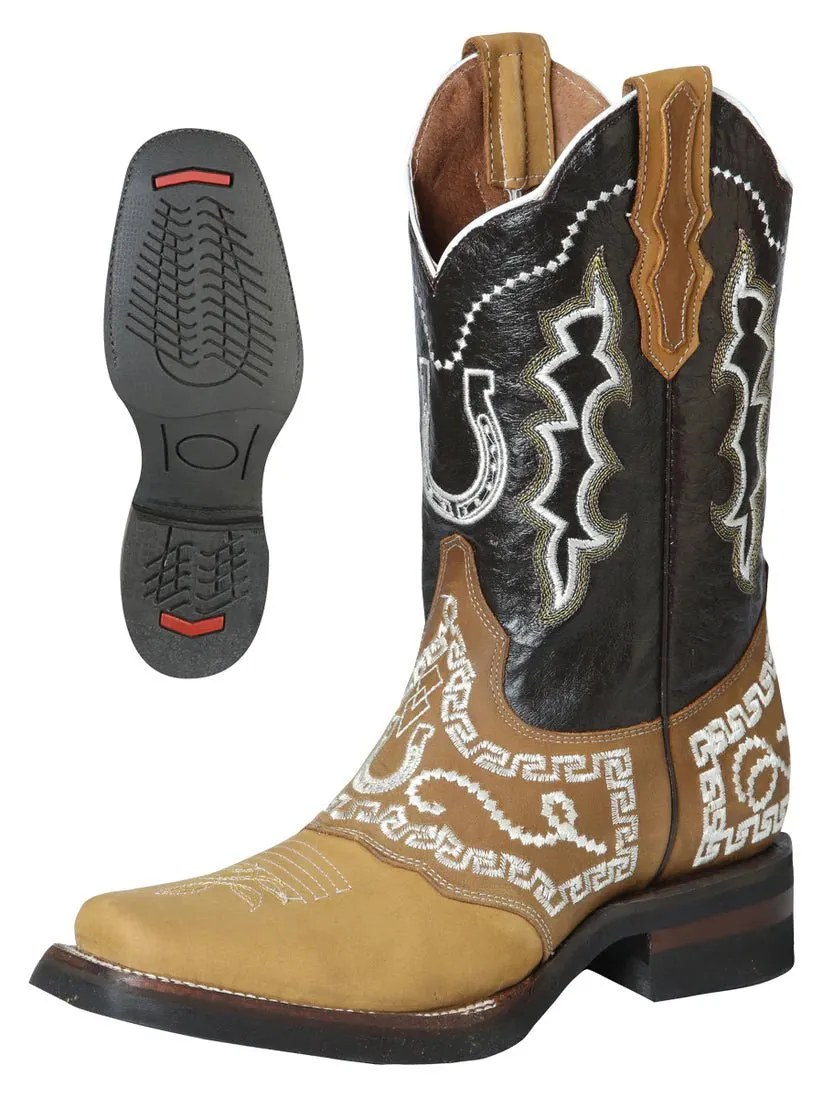 Men's Nubuck Leather Embroidered Saddle Western Cowboy Boots 'El General' 51111