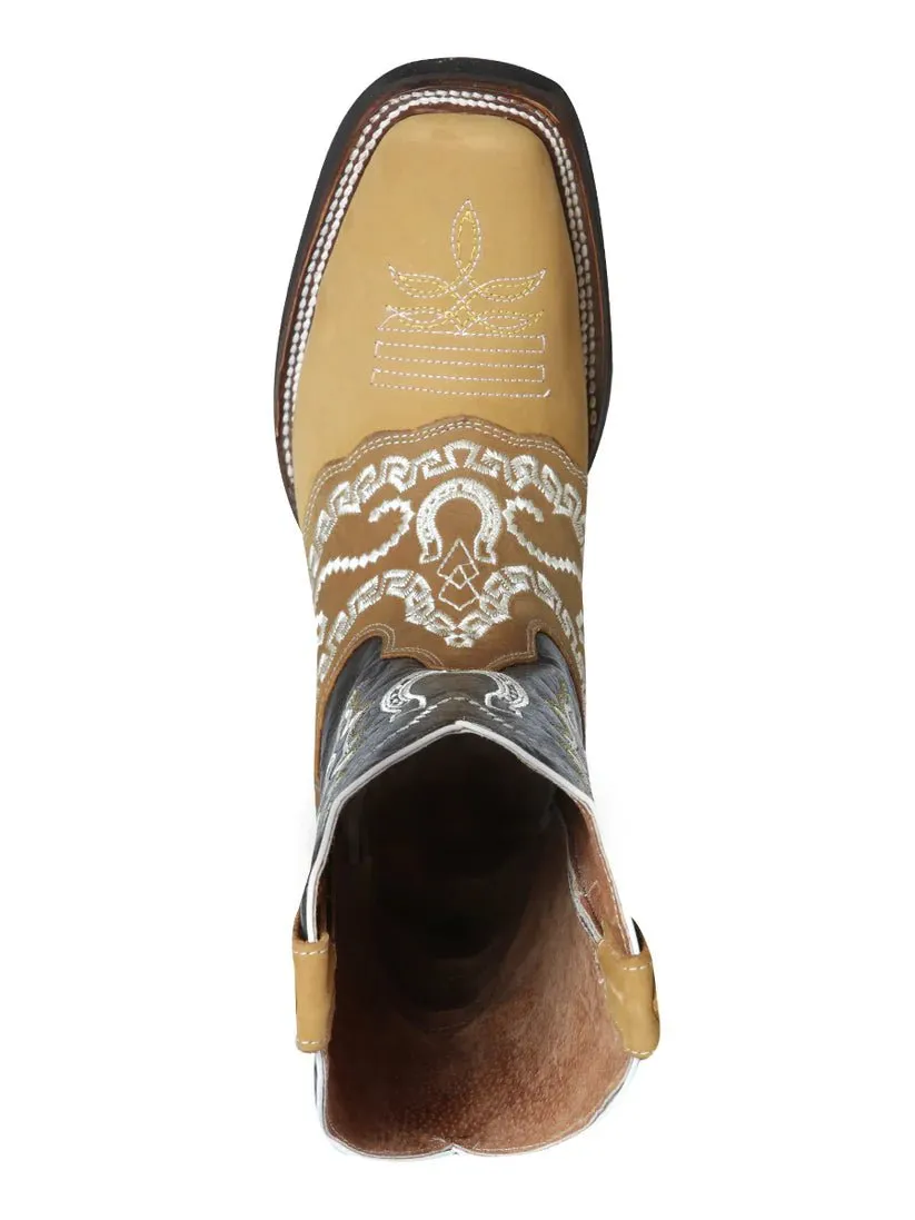 Men's Nubuck Leather Embroidered Saddle Western Cowboy Boots 'El General' 51111