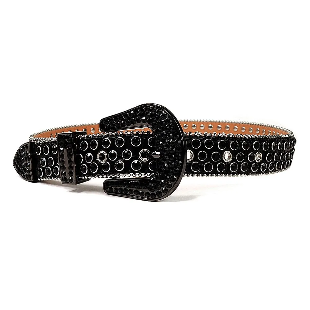 Mens Rhinestones Alligator Leather Belt All Black