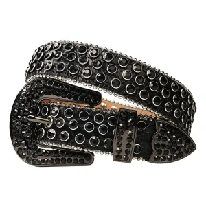 Mens Rhinestones Alligator Leather Belt All Black