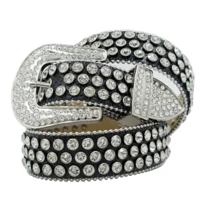 Mens Rhinestones Alligator Leather Belt Black & White