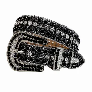 Mens Rhinestones Alligator Leather Belt Black & White