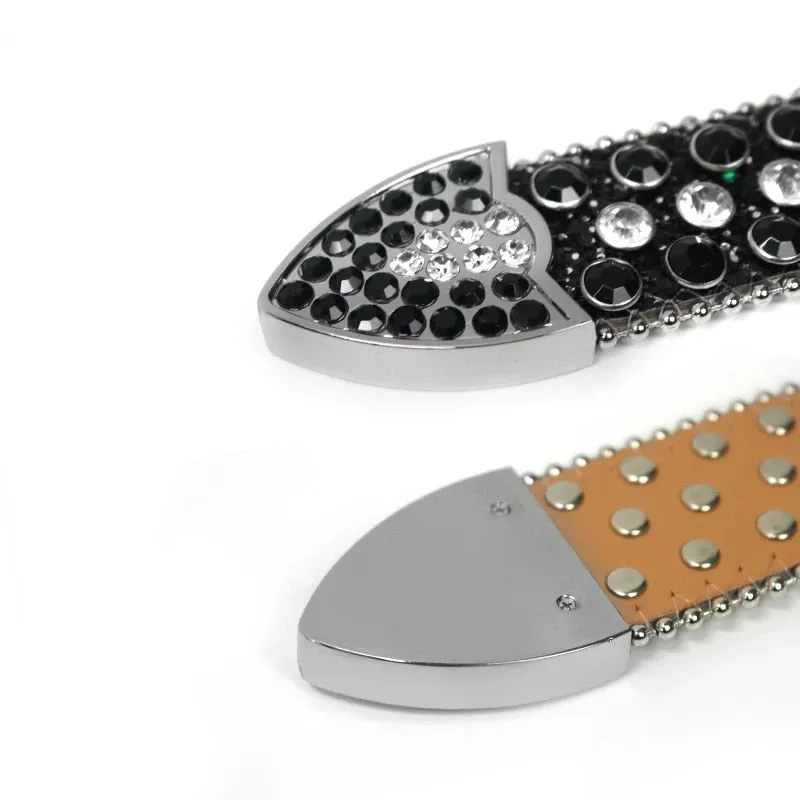 Mens Rhinestones Alligator Leather Belt Black & White