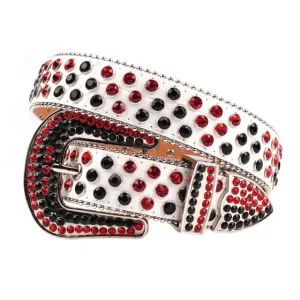 Mens Rhinestones Alligator Leather Belt Black Red