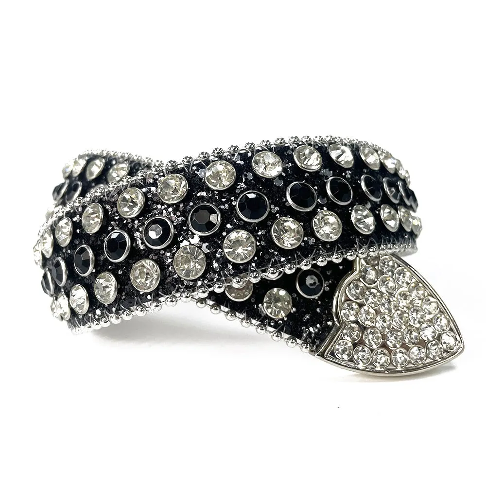 Mens Rhinestones Alligator Leather Belt Black