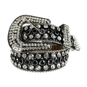 Mens Rhinestones Alligator Leather Belt Black