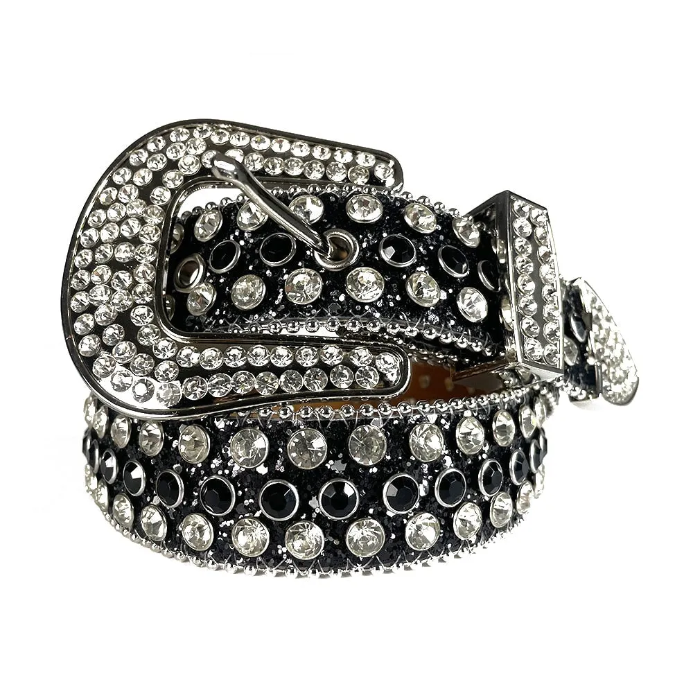 Mens Rhinestones Alligator Leather Belt Black