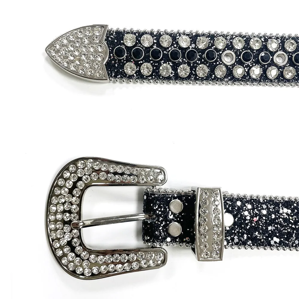 Mens Rhinestones Alligator Leather Belt Black