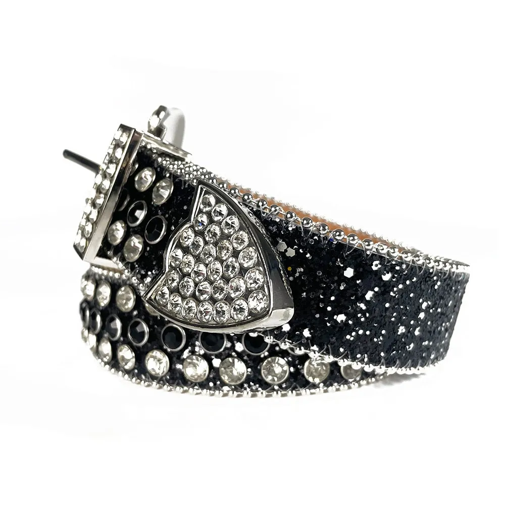 Mens Rhinestones Alligator Leather Belt Black