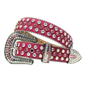 Mens Rhinestones Alligator Leather Belt Colorful Red