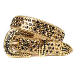 Mens Rhinestones Alligator Leather Belt Gold Yellow