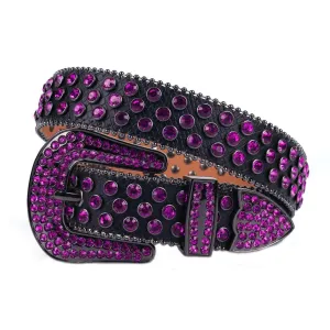 Mens Rhinestones Alligator Leather Belt Purple