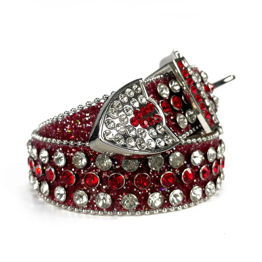 Mens Rhinestones Alligator Leather Belt Red