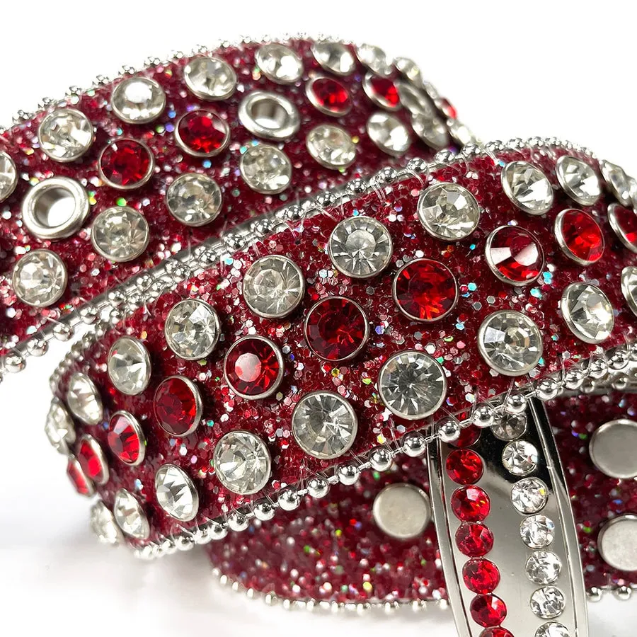 Mens Rhinestones Alligator Leather Belt Red
