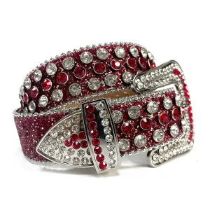 Mens Rhinestones Alligator Leather Belt Red