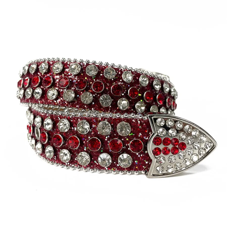 Mens Rhinestones Alligator Leather Belt Red