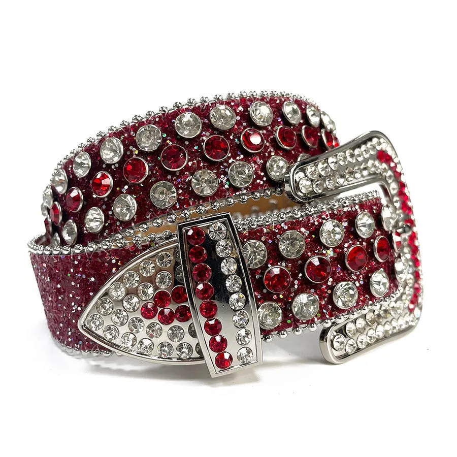 Mens Rhinestones Alligator Leather Belt Red