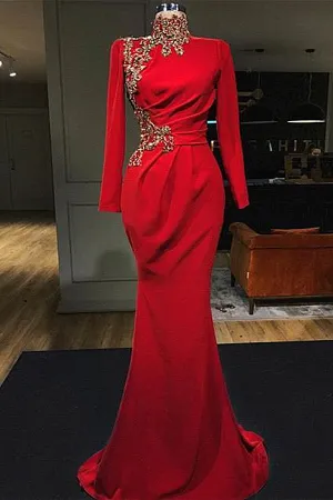 Mermaid Sweetheart Floor-length Appliques High Split Long Sleeve Prom Dress