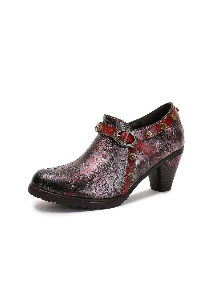 Metallic Mulberry Floral Embossed Leather Bootie