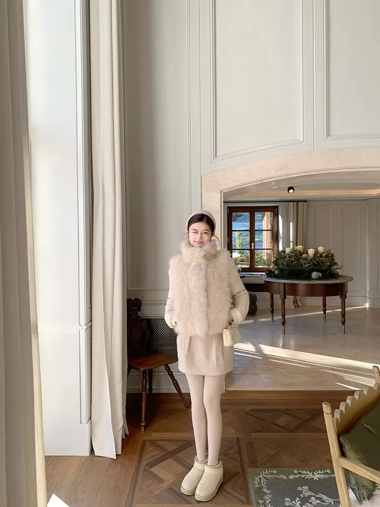 Milk-tea/White Furry Vest
