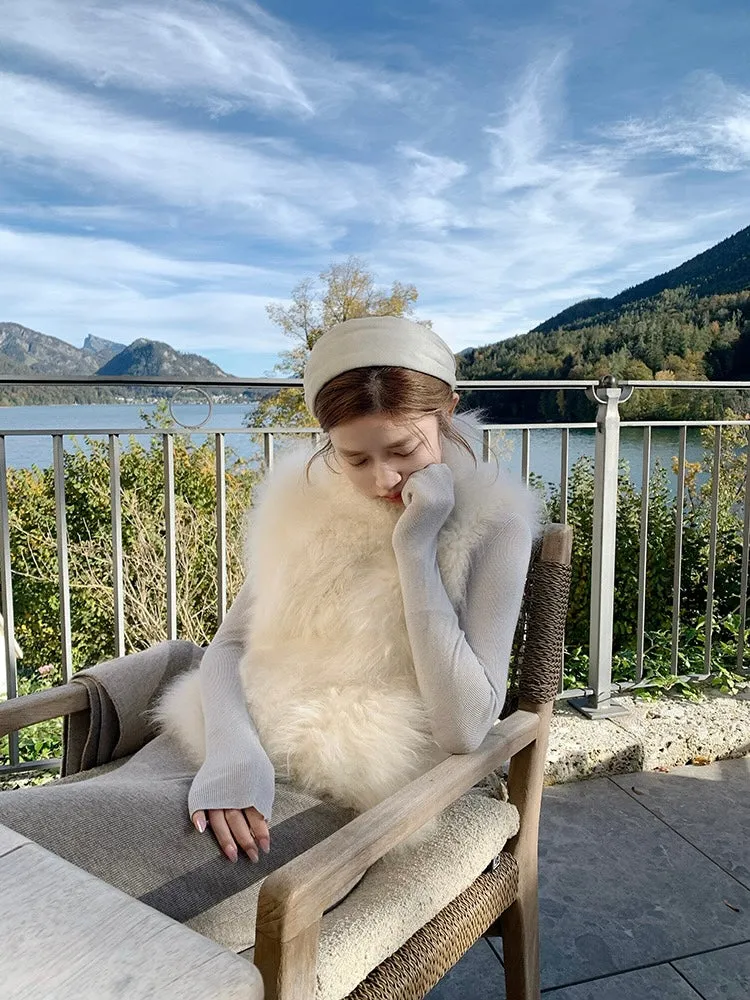 Milk-tea/White Furry Vest