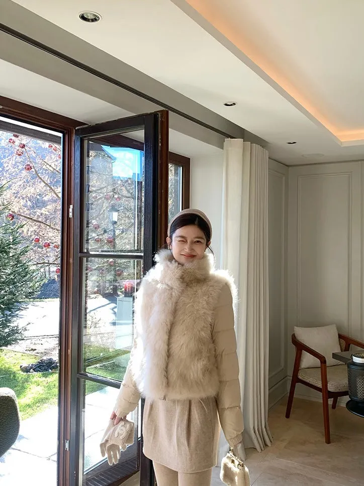 Milk-tea/White Furry Vest