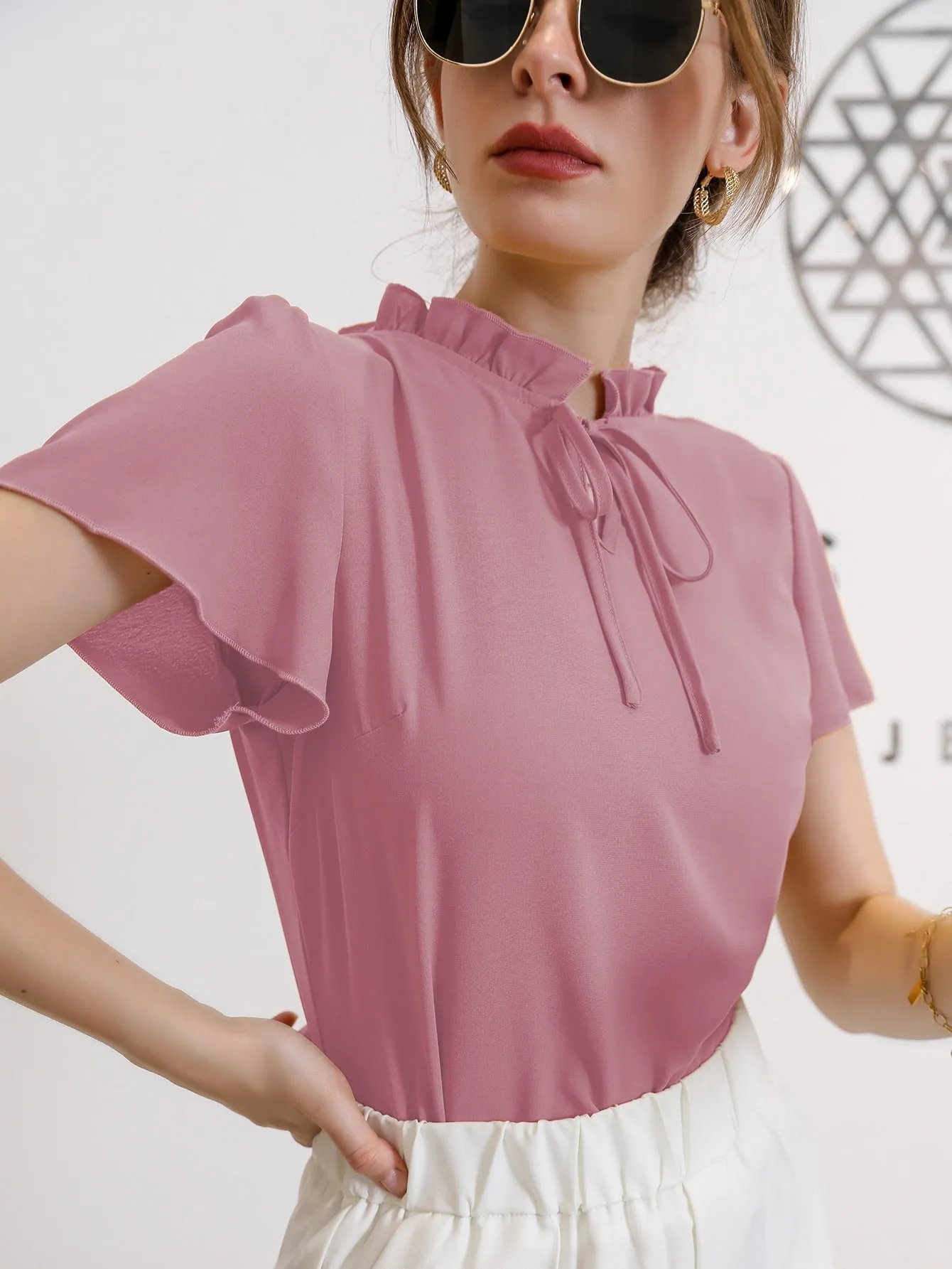 Modely Tie Neck Puff Sleeve Blouse