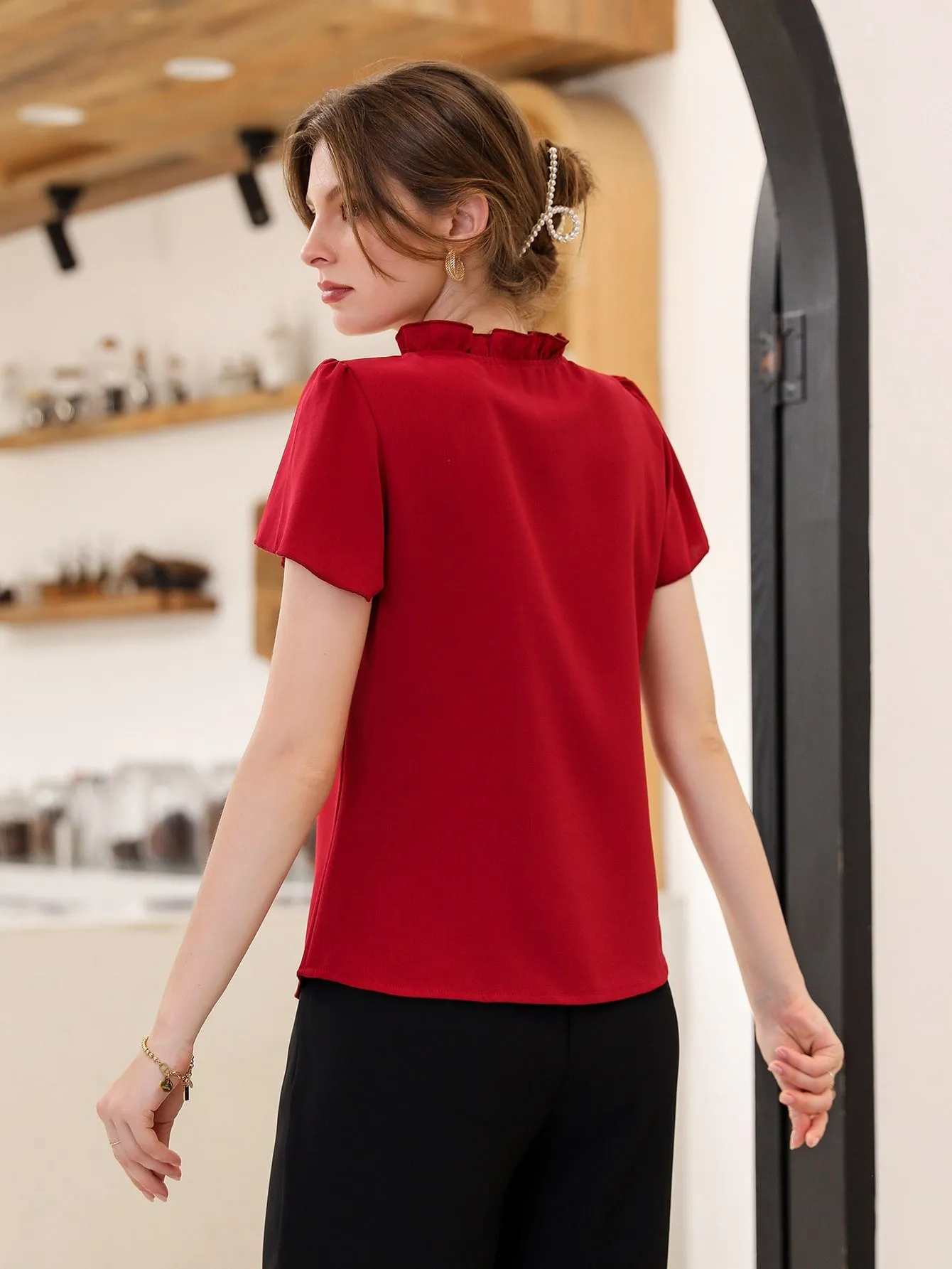 Modely Tie Neck Puff Sleeve Blouse