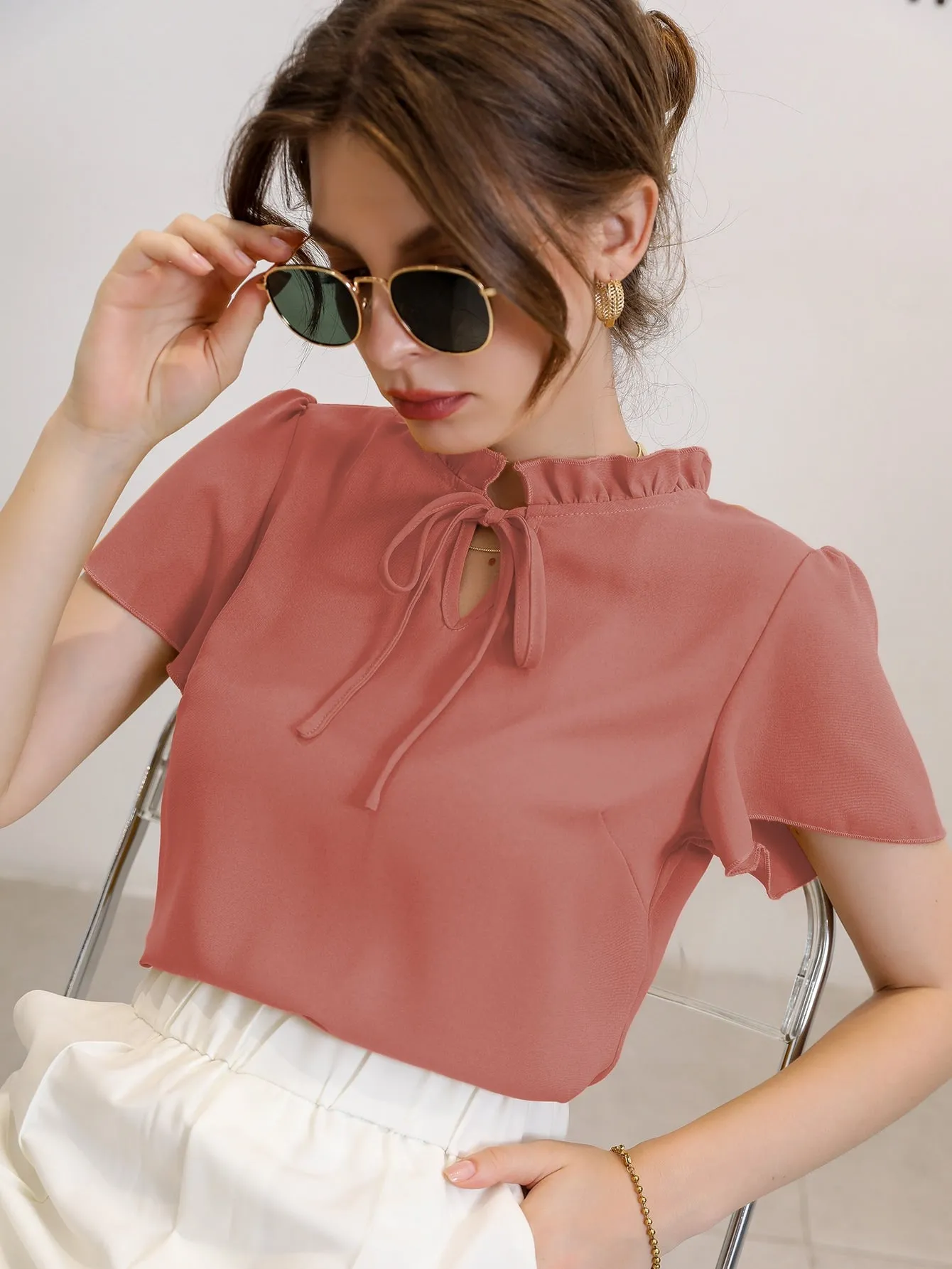 Modely Tie Neck Puff Sleeve Blouse