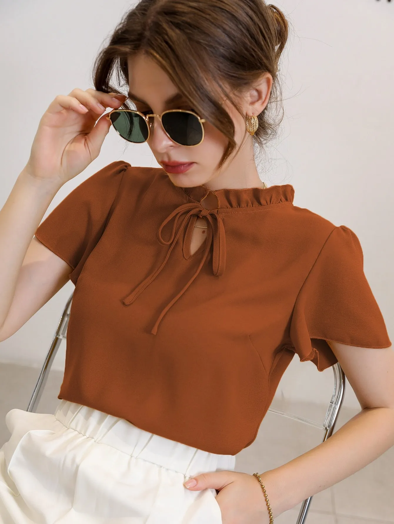 Modely Tie Neck Puff Sleeve Blouse