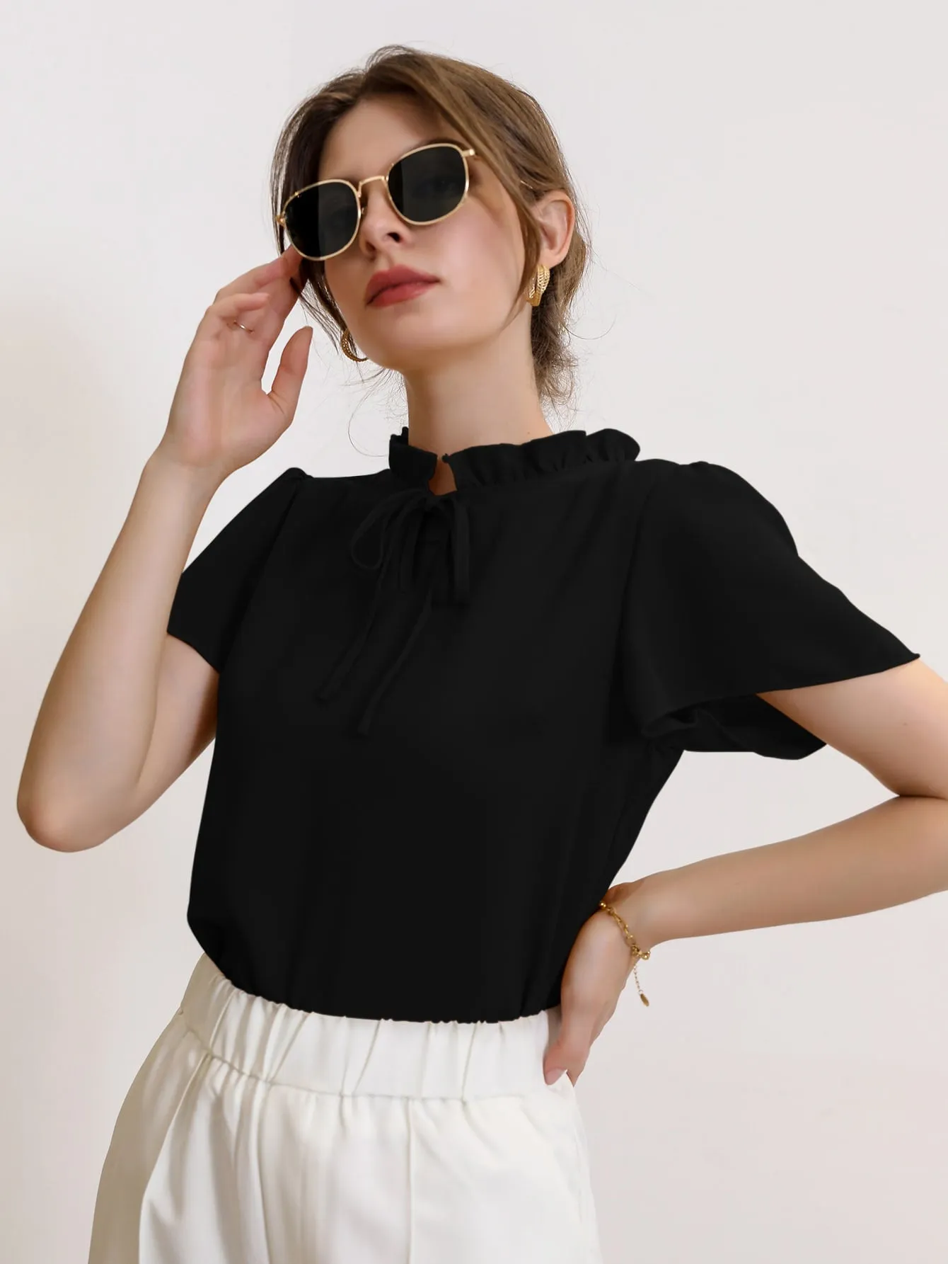 Modely Tie Neck Puff Sleeve Blouse
