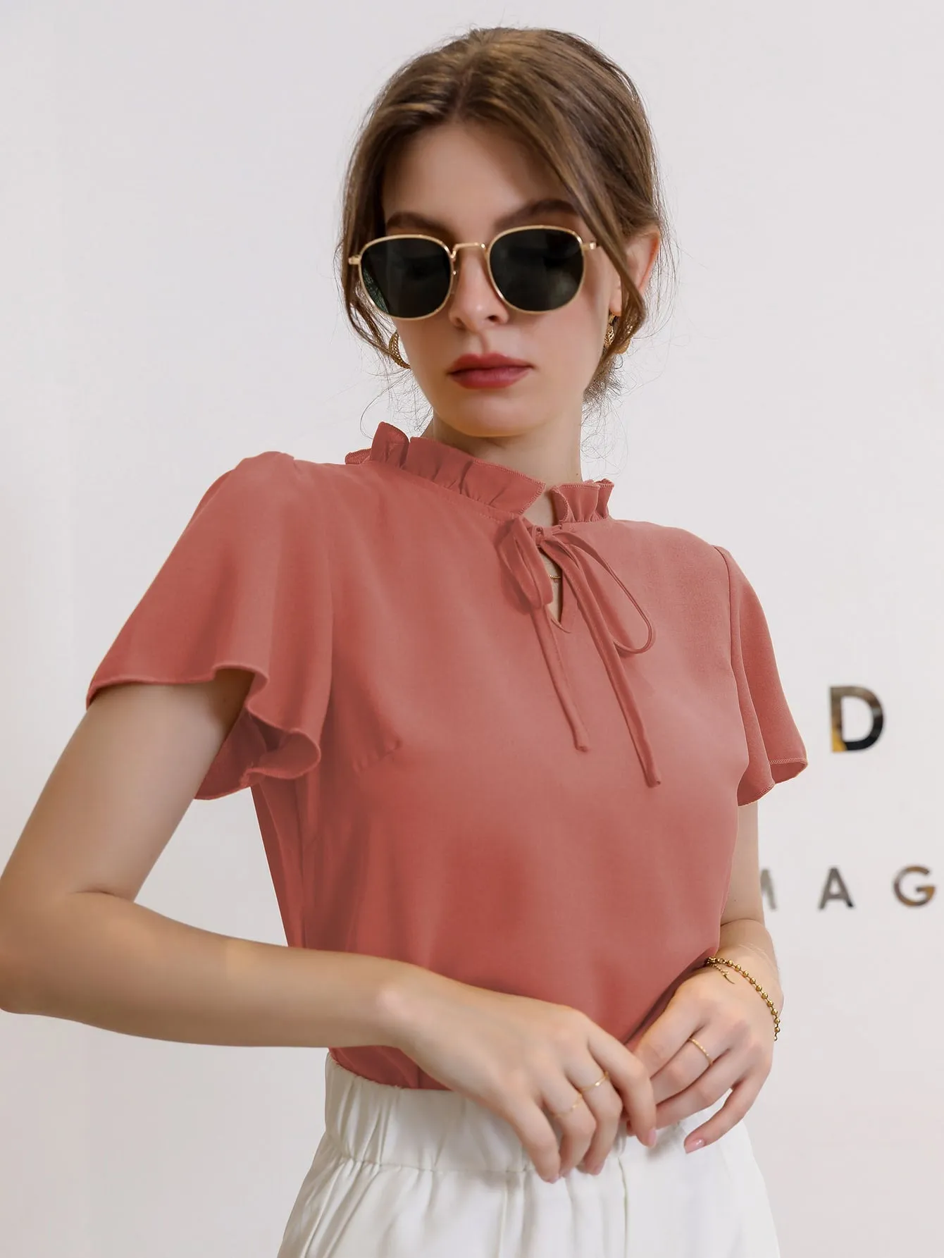 Modely Tie Neck Puff Sleeve Blouse
