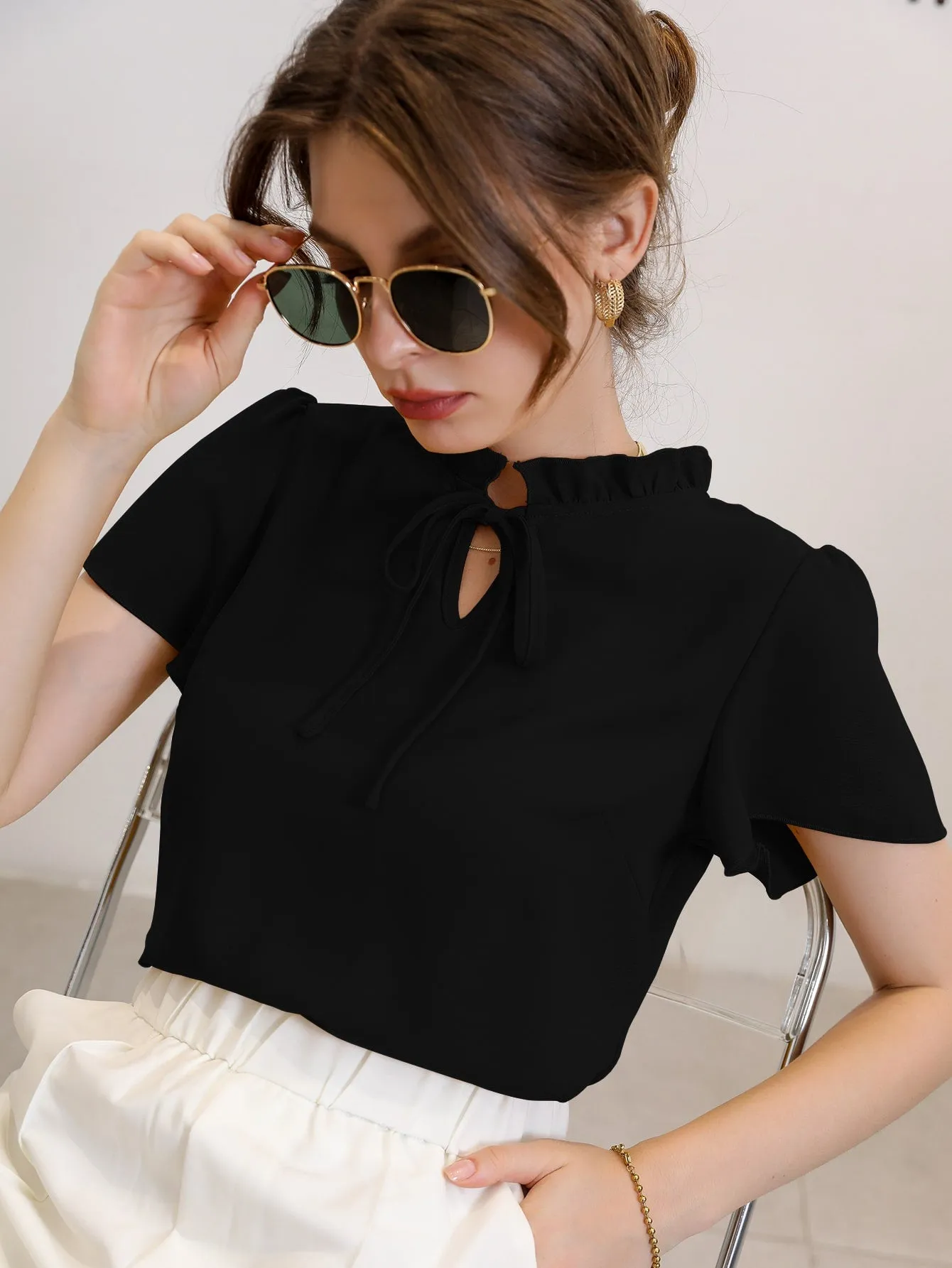 Modely Tie Neck Puff Sleeve Blouse