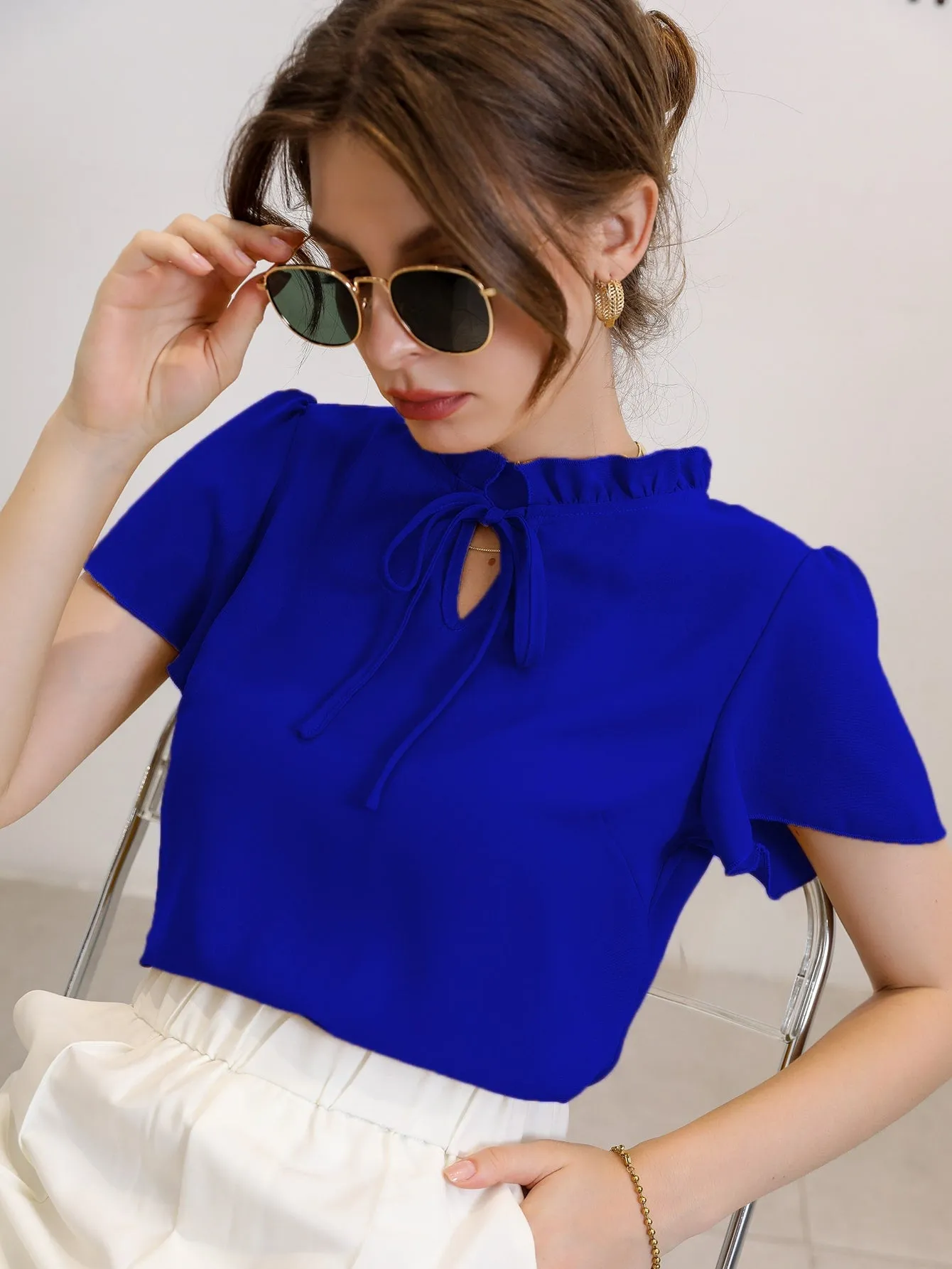 Modely Tie Neck Puff Sleeve Blouse
