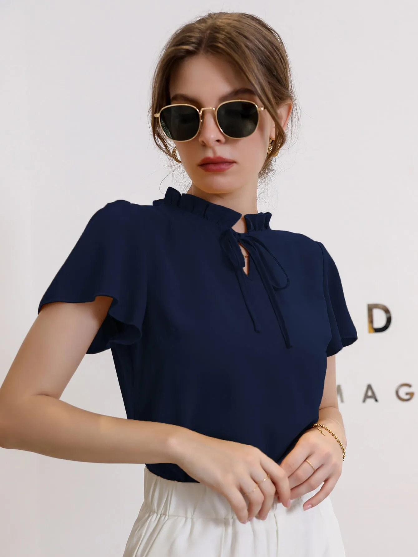 Modely Tie Neck Puff Sleeve Blouse
