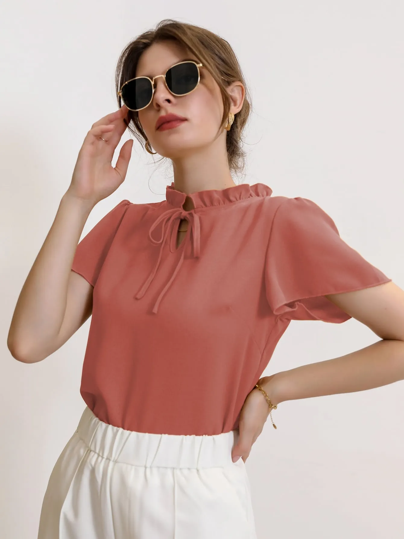 Modely Tie Neck Puff Sleeve Blouse