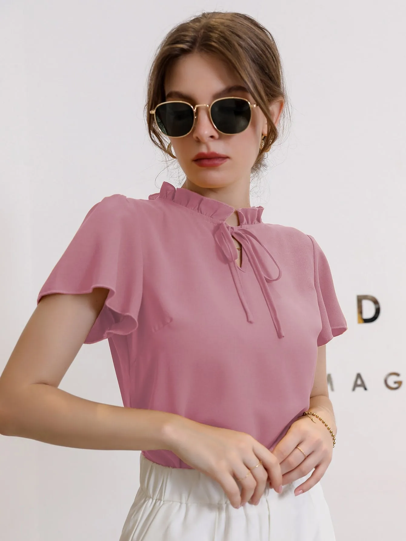 Modely Tie Neck Puff Sleeve Blouse