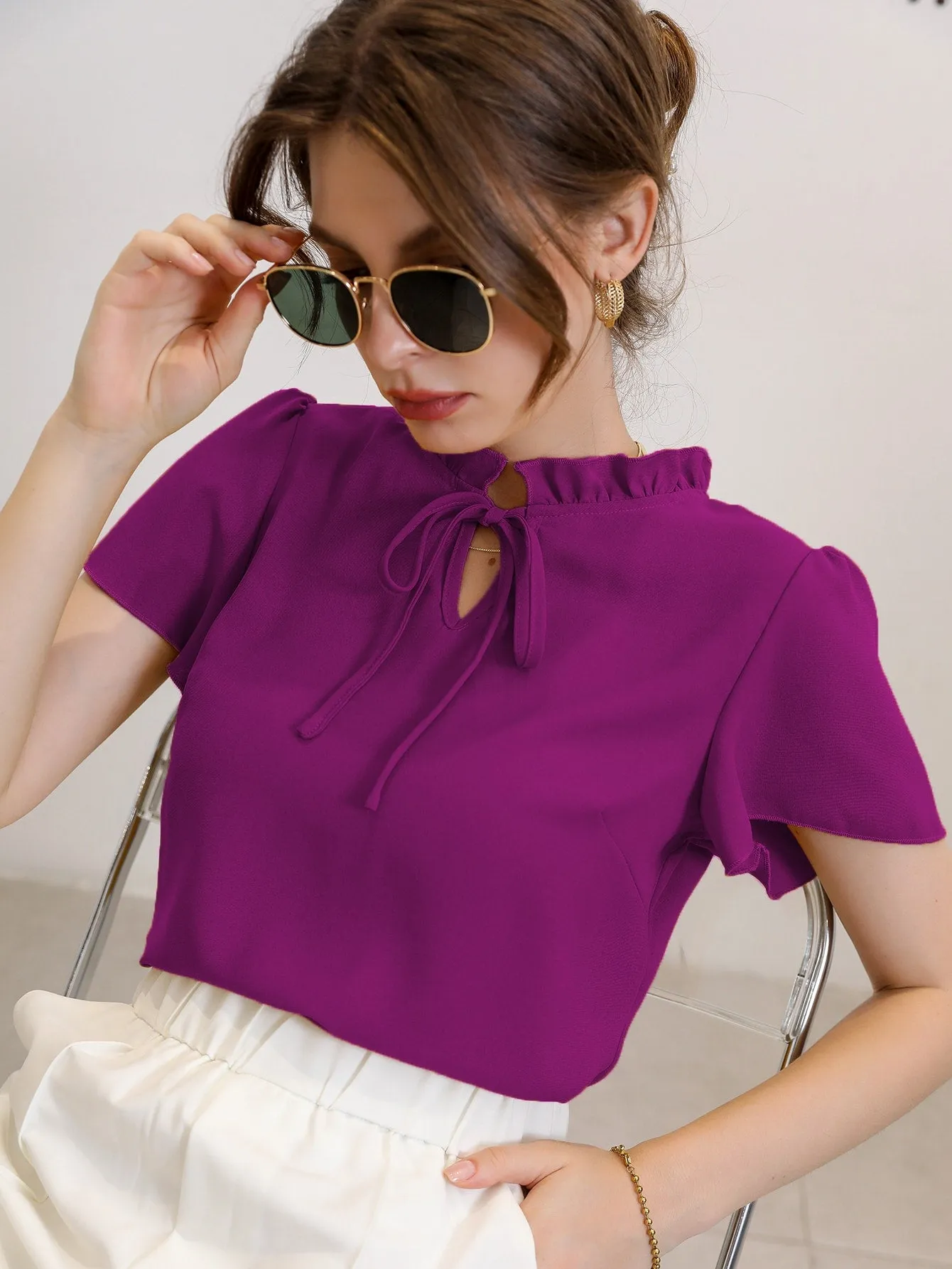 Modely Tie Neck Puff Sleeve Blouse