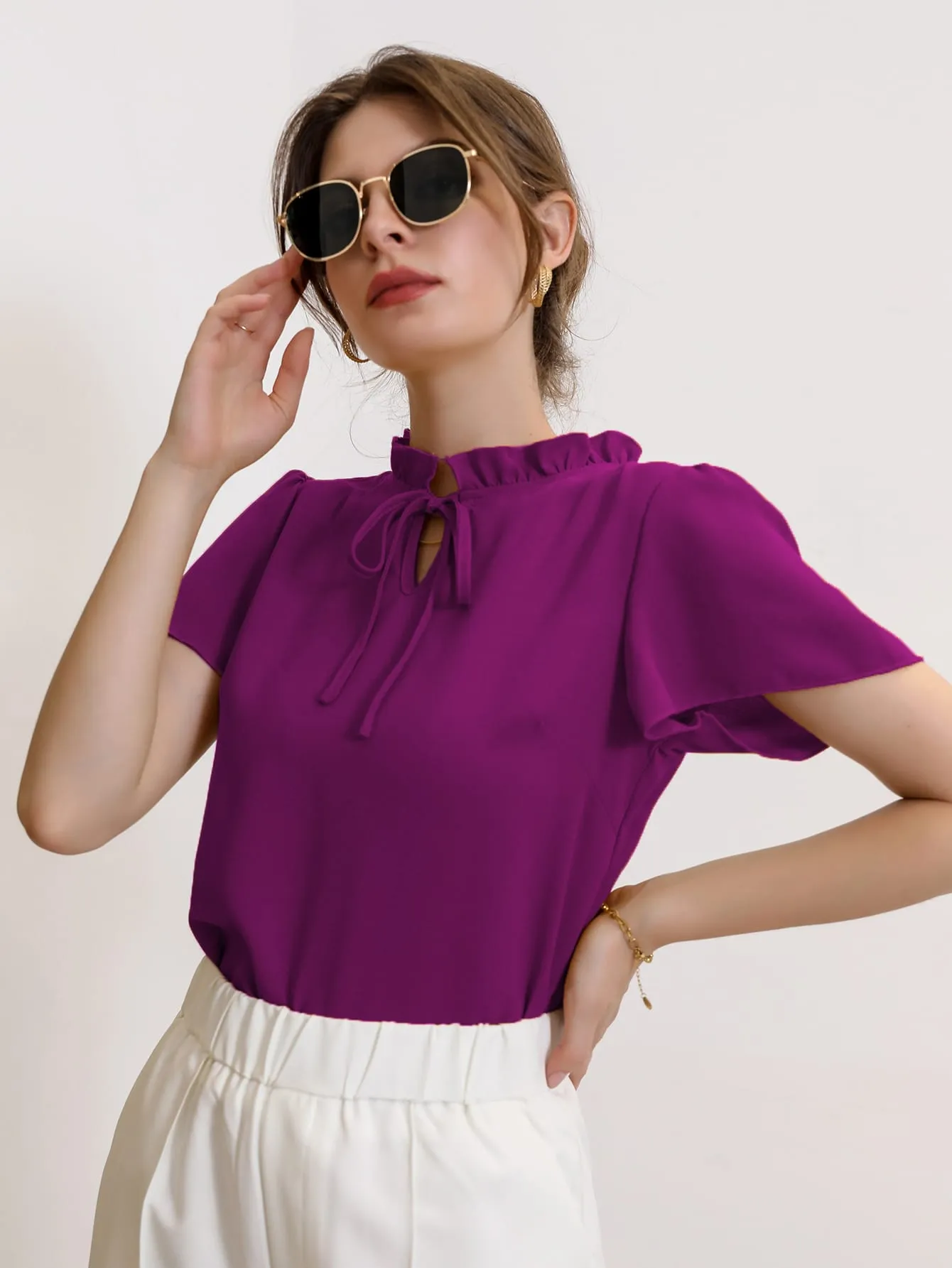 Modely Tie Neck Puff Sleeve Blouse