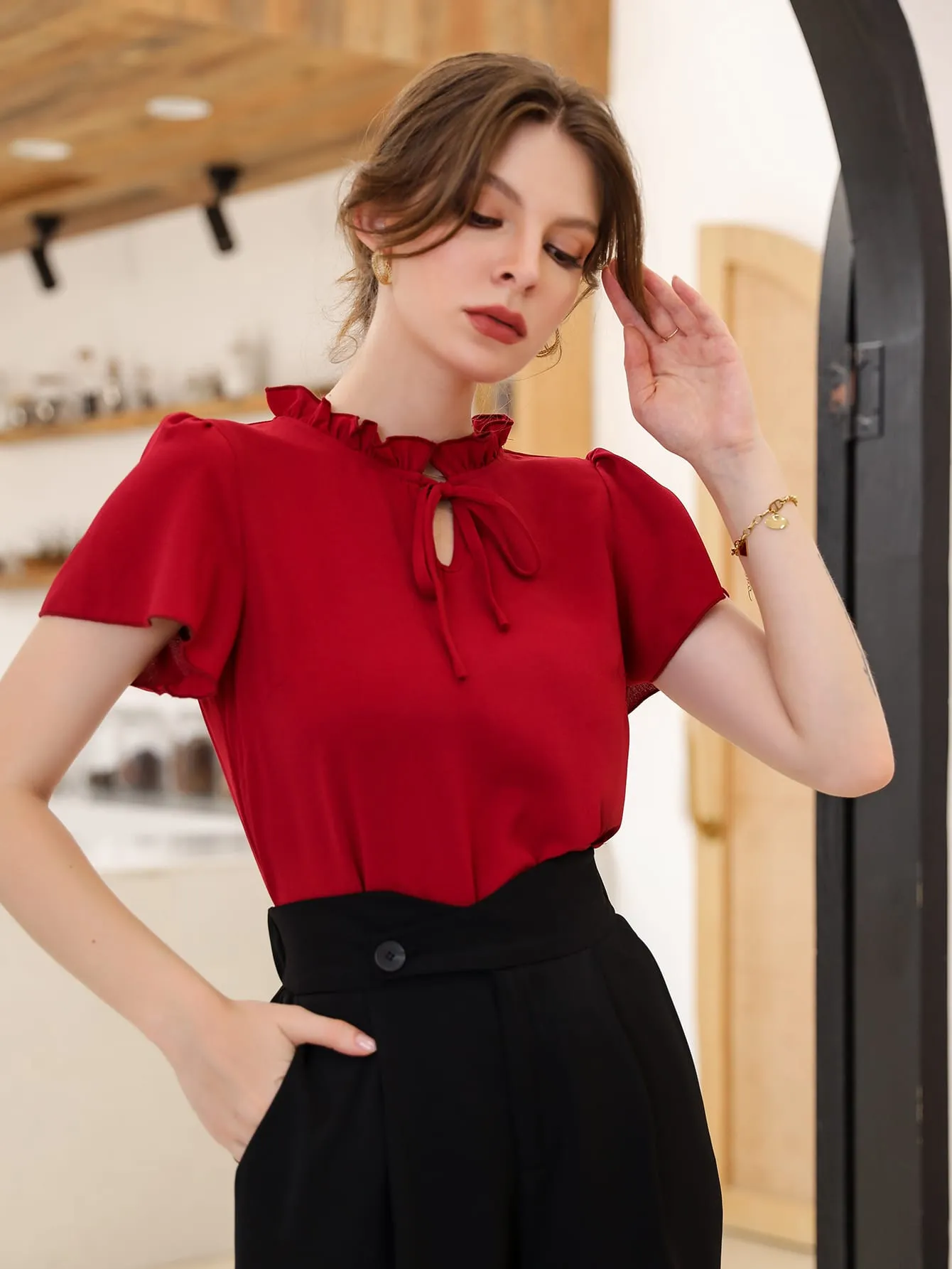 Modely Tie Neck Puff Sleeve Blouse