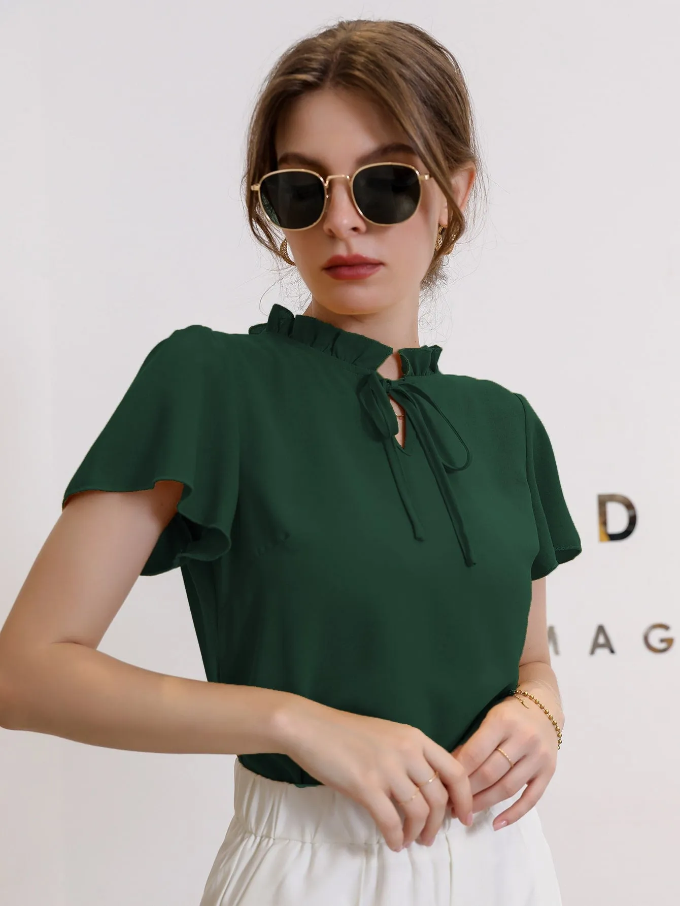 Modely Tie Neck Puff Sleeve Blouse