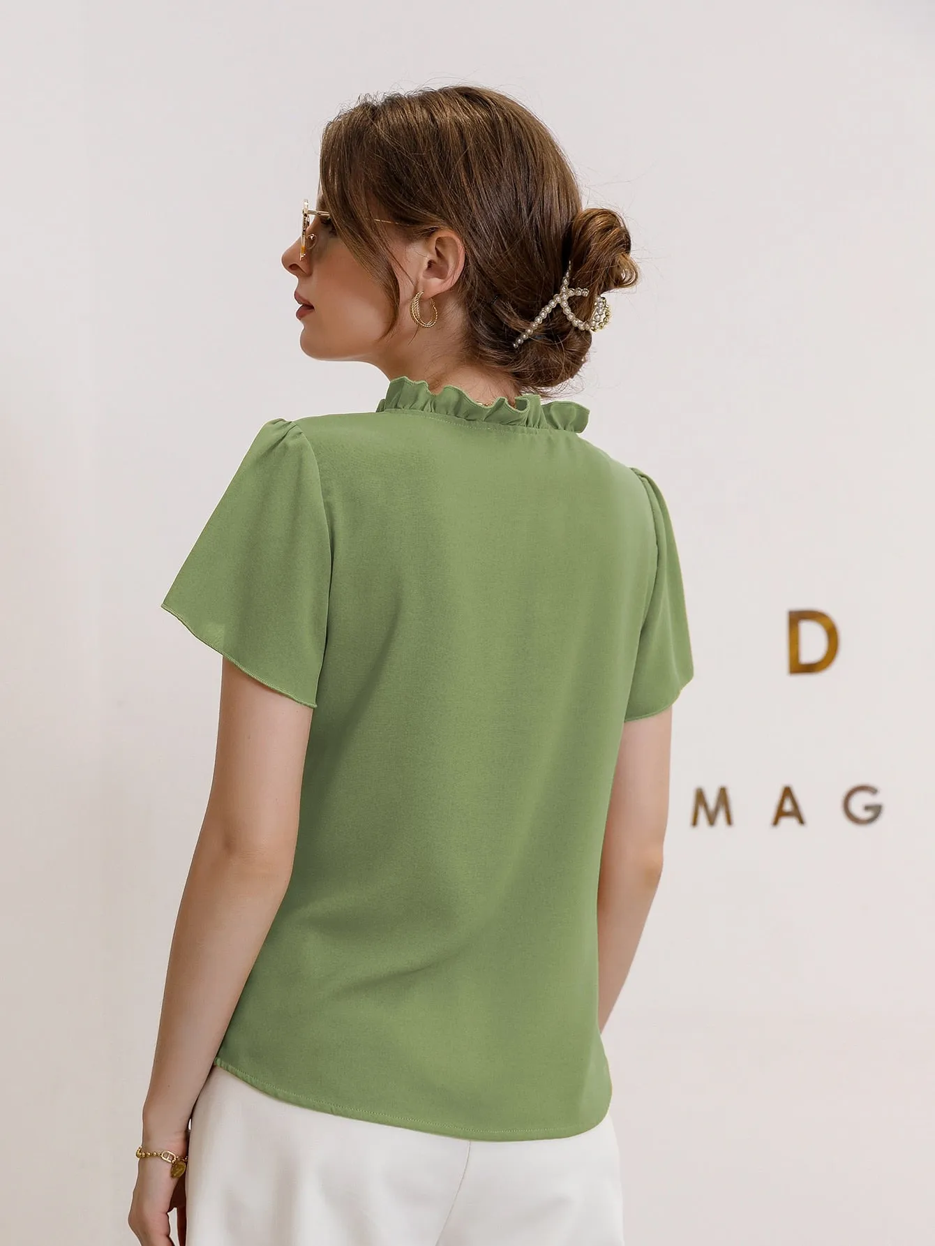 Modely Tie Neck Puff Sleeve Blouse