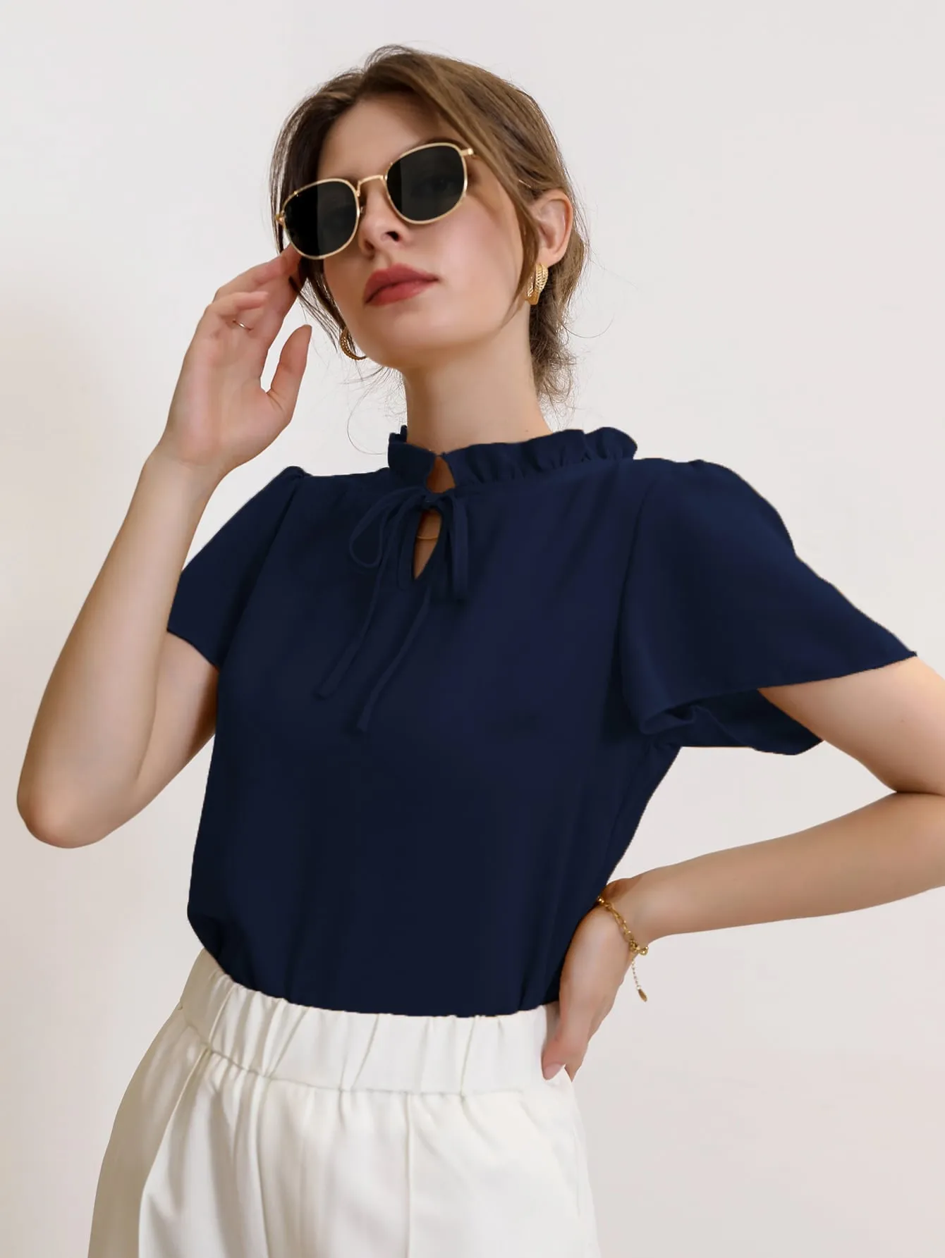 Modely Tie Neck Puff Sleeve Blouse
