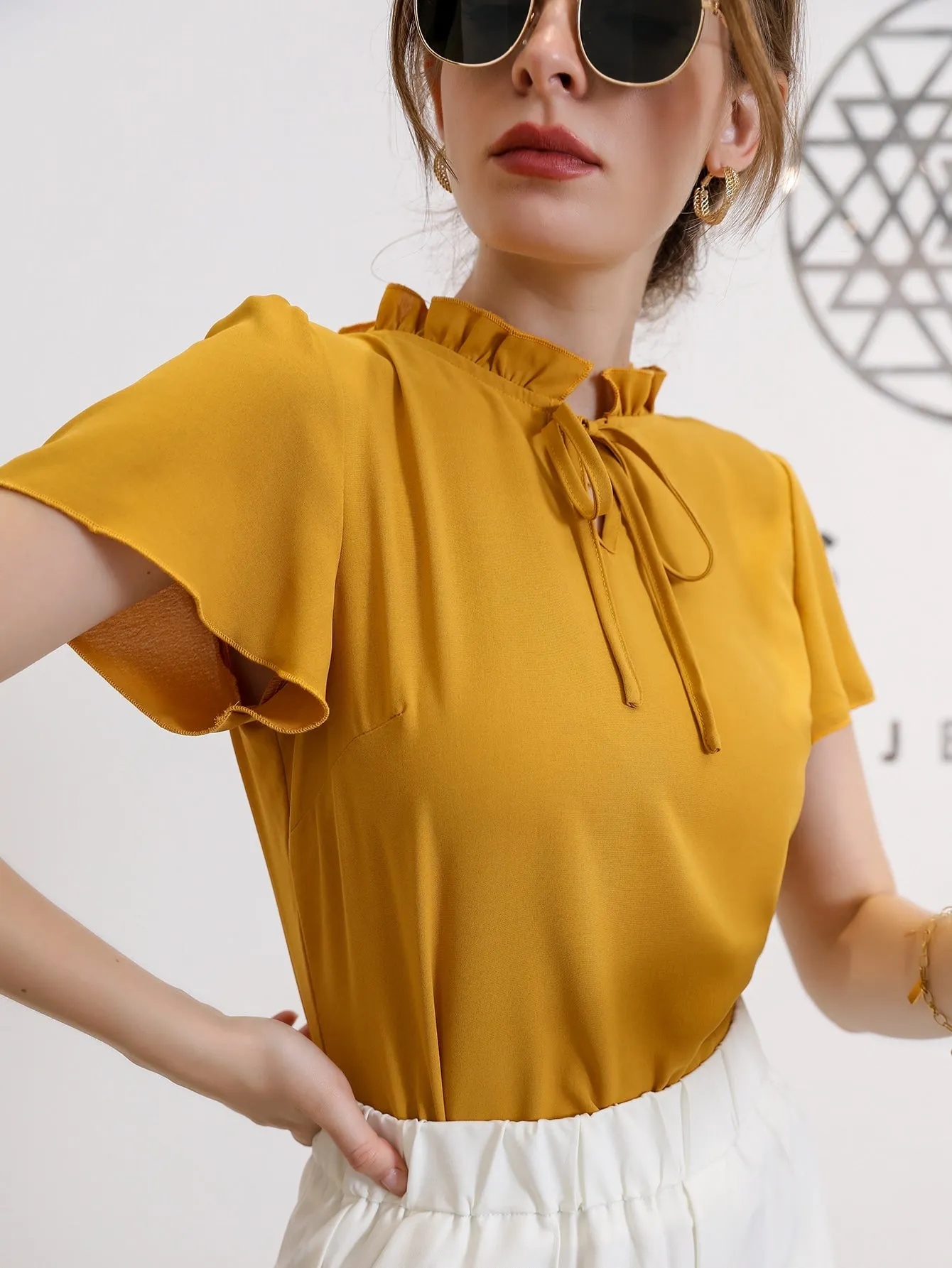 Modely Tie Neck Puff Sleeve Blouse