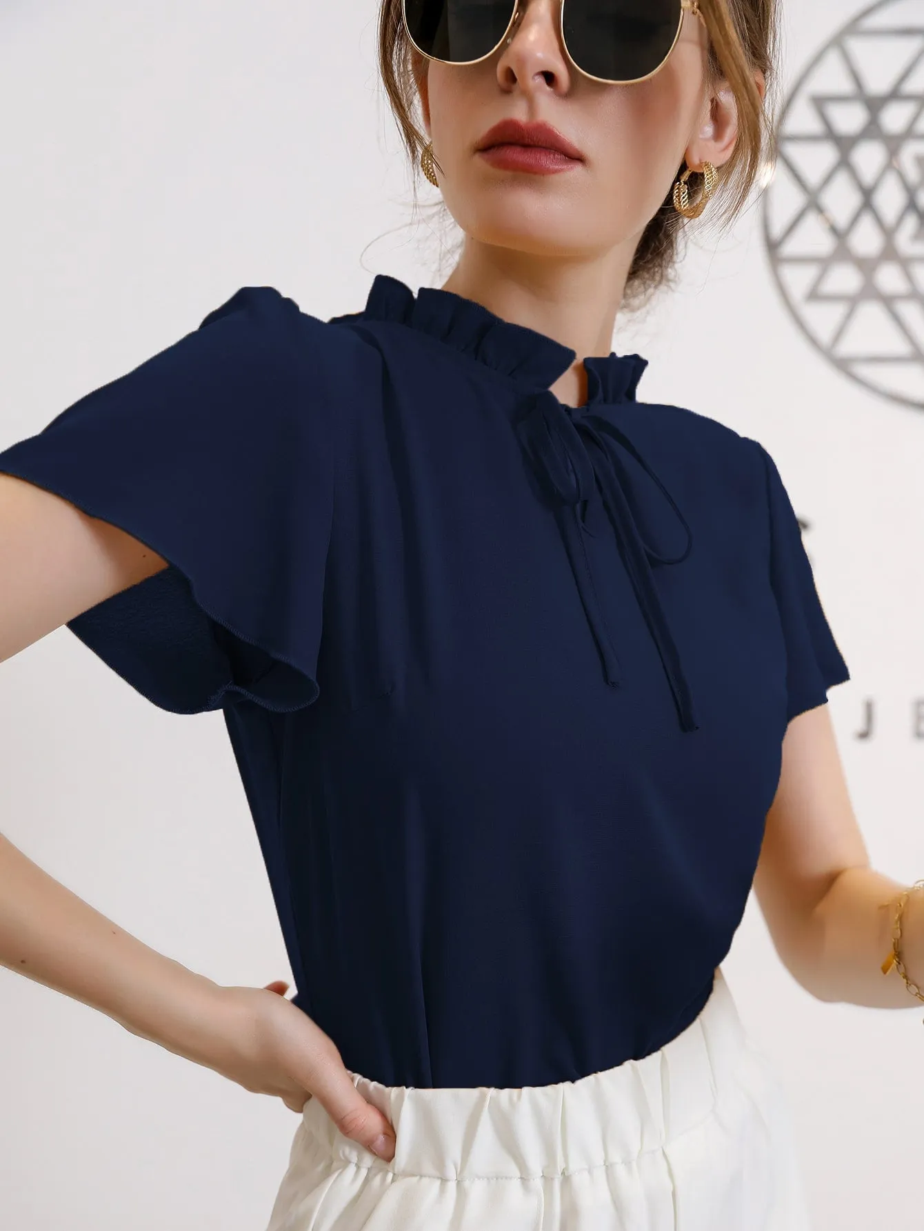 Modely Tie Neck Puff Sleeve Blouse