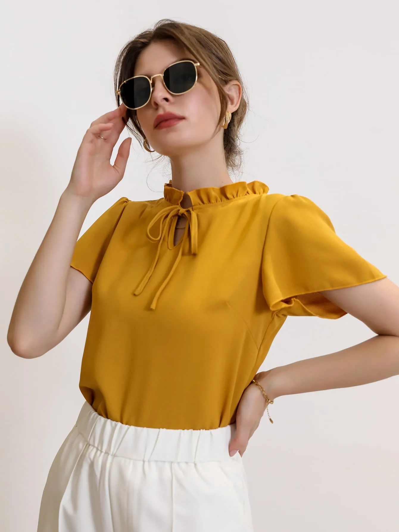 Modely Tie Neck Puff Sleeve Blouse